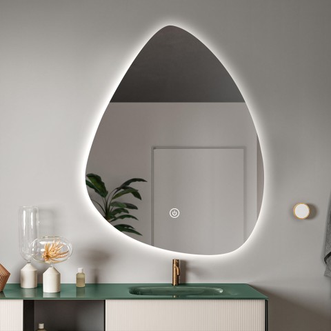 Spegel badrum bakgrundsbelyst led design droppformad 70x90cm Vmidur XL Kampanj