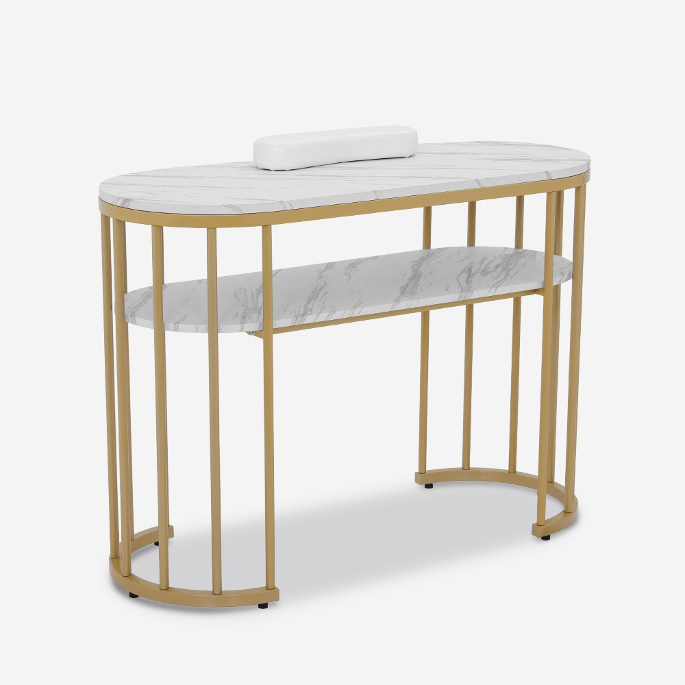 Manikyrbord Monika med marmoreffekt i vitt och gulmetall 110x45x80 cm