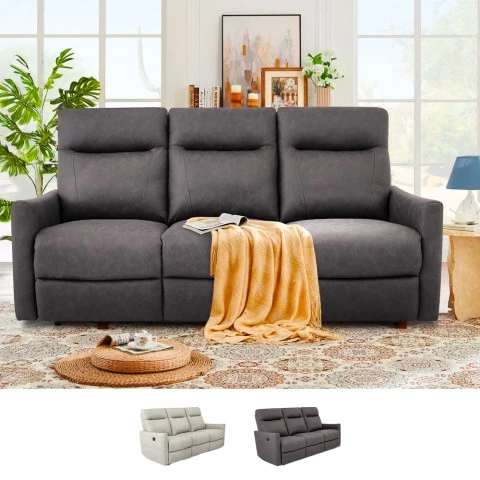 Kiros modern 3-sits recliner-soffa i grått konstläder, manuellt fällbar Kampanj