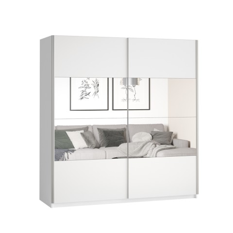 SIDEY Garderob för sovrum med skjutdörrar och spegel 180x61x210 cm Vit Kampanj