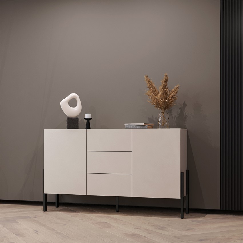 AUTREY Modern köksskänk med 3 lådor och 2 skåp 154x40x89 cm Beige Kampanj