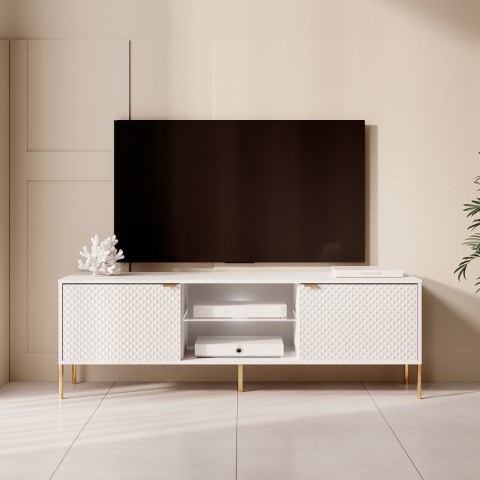 Sancy TV-bänk i modern design med 2 dörrar och LED 160 cm Vit Kampanj