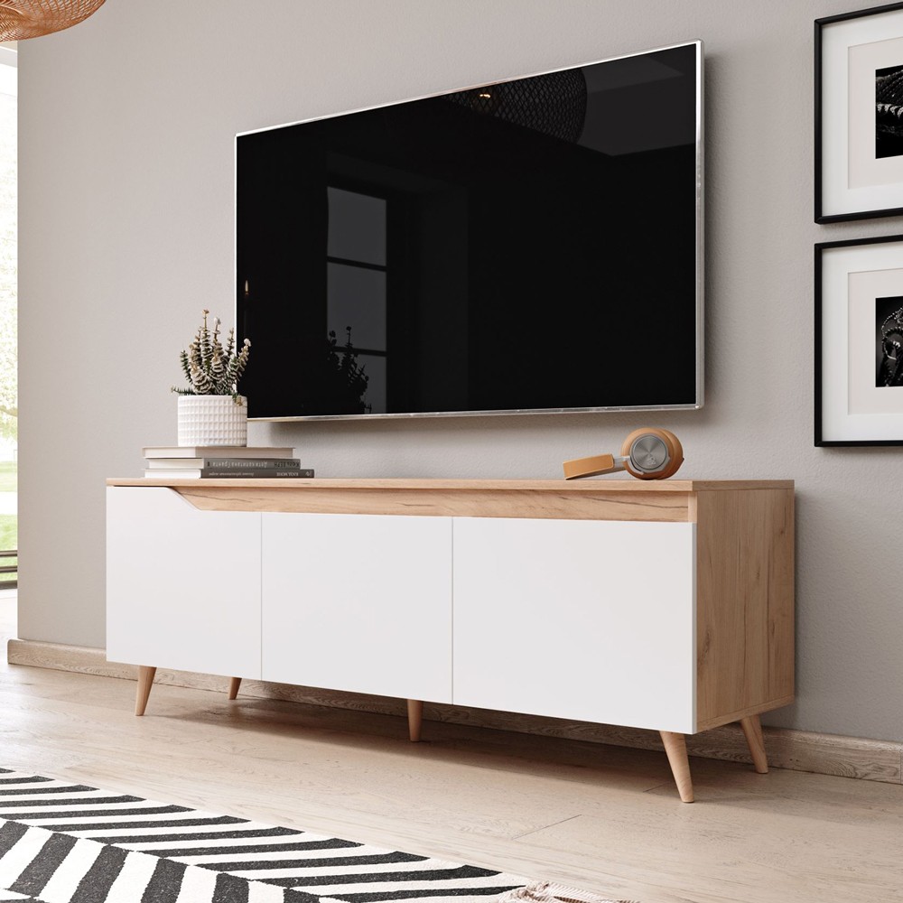 Modern TV- möbel 140cm trä 3 dörrar matt vit Skandinavisk stil Muriel