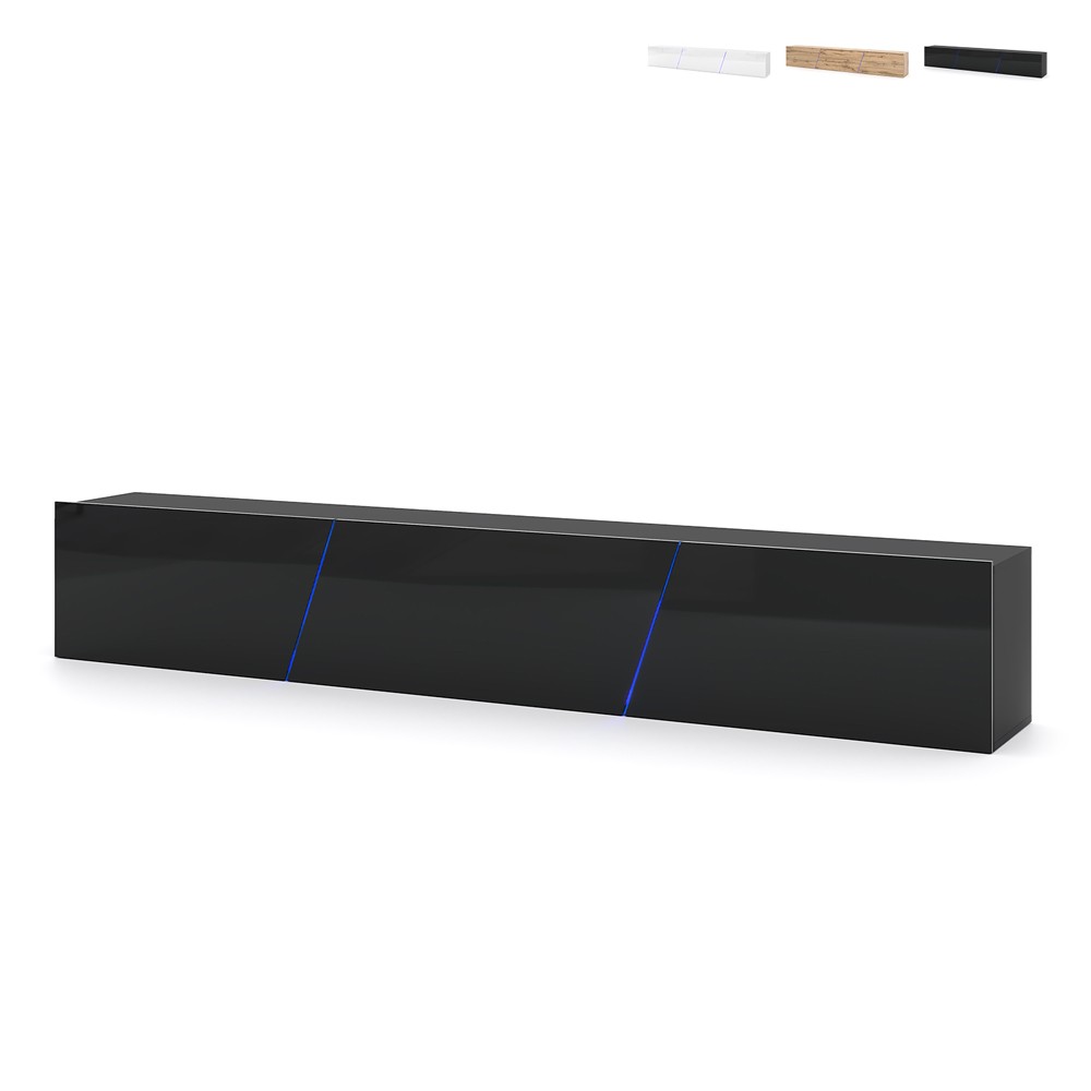 Selby Modern vägghängd TV-bänk 240cm 3 dörrar LED-ljus