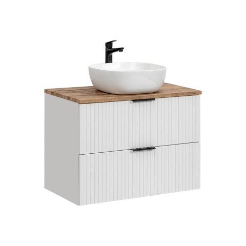 ADEL WHITE Väggmonterat badrumsskåp med handfat och lådor Vit/trä Kampanj
