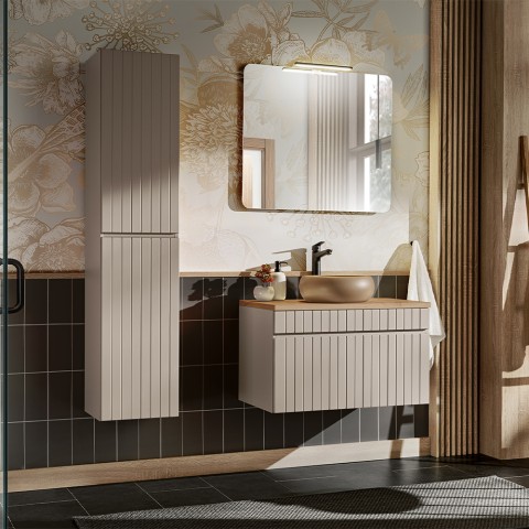 COAST 80 SA Väggmonterat badrumsskåp med bänkskiva, handfat, spegel och pelarskåp Kampanj