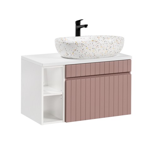 LILI 80N Väggmonterad badrumsskåp i rosa och vitt med handfat Kampanj