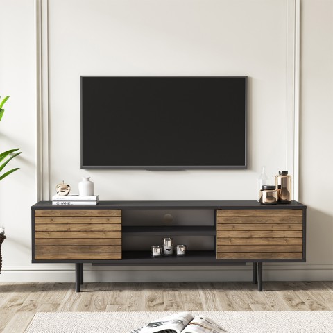 COLOSSEO TV-bänk i modern design med trädörrar 160x35x52 cm Svart Kampanj