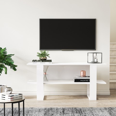 Cornelia Modern, vit TV-bänk eller hallmöbel 120x35x55 cm Kampanj
