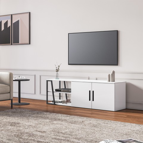 HYERES Modern TV-bänk i blankt vitt med 2 dörrar 150 cm Kampanj