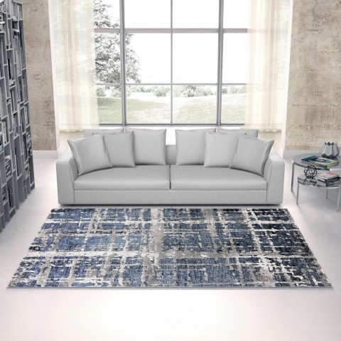 Matta med kort lugg modern design vardagsrum grå blå Double BLU001 Kampanj