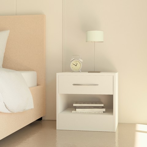 Modernt vitt sängbord med 1 låda för sovrum Selina Kampanj