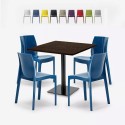 Set trä metall bord Horeca 90x90cm 4 stapelbara stolar bar restaurang Yanez Kampanj