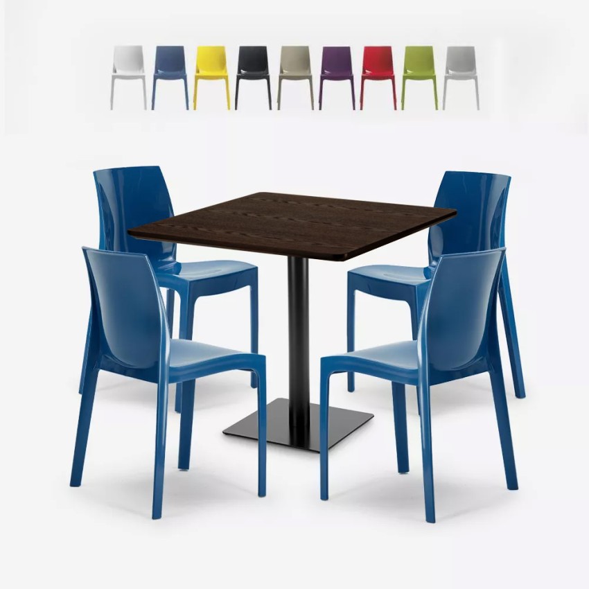 Set trä metall bord Horeca 90x90cm 4 stapelbara stolar bar restaurang Yanez Kampanj Set trä metall bord Horeca 90x90cm 4 stapelbara stolar bar restaurang Yanez Kampanj
