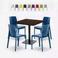 Set trä metall bord Horeca 90x90cm 4 stapelbara stolar bar restaurang Yanez Kampanj