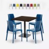 Set trä metall bord Horeca 90x90cm 4 stapelbara stolar bar restaurang Yanez Kampanj