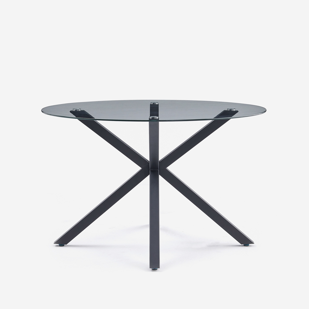 LOTOS Modernt, runt glasbord 120 cm med svarta, korsade ben Kampanj