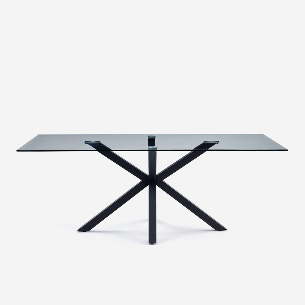LAKA Modernt matbord med svarta, korsade ben och glasskiva 200x100 cm