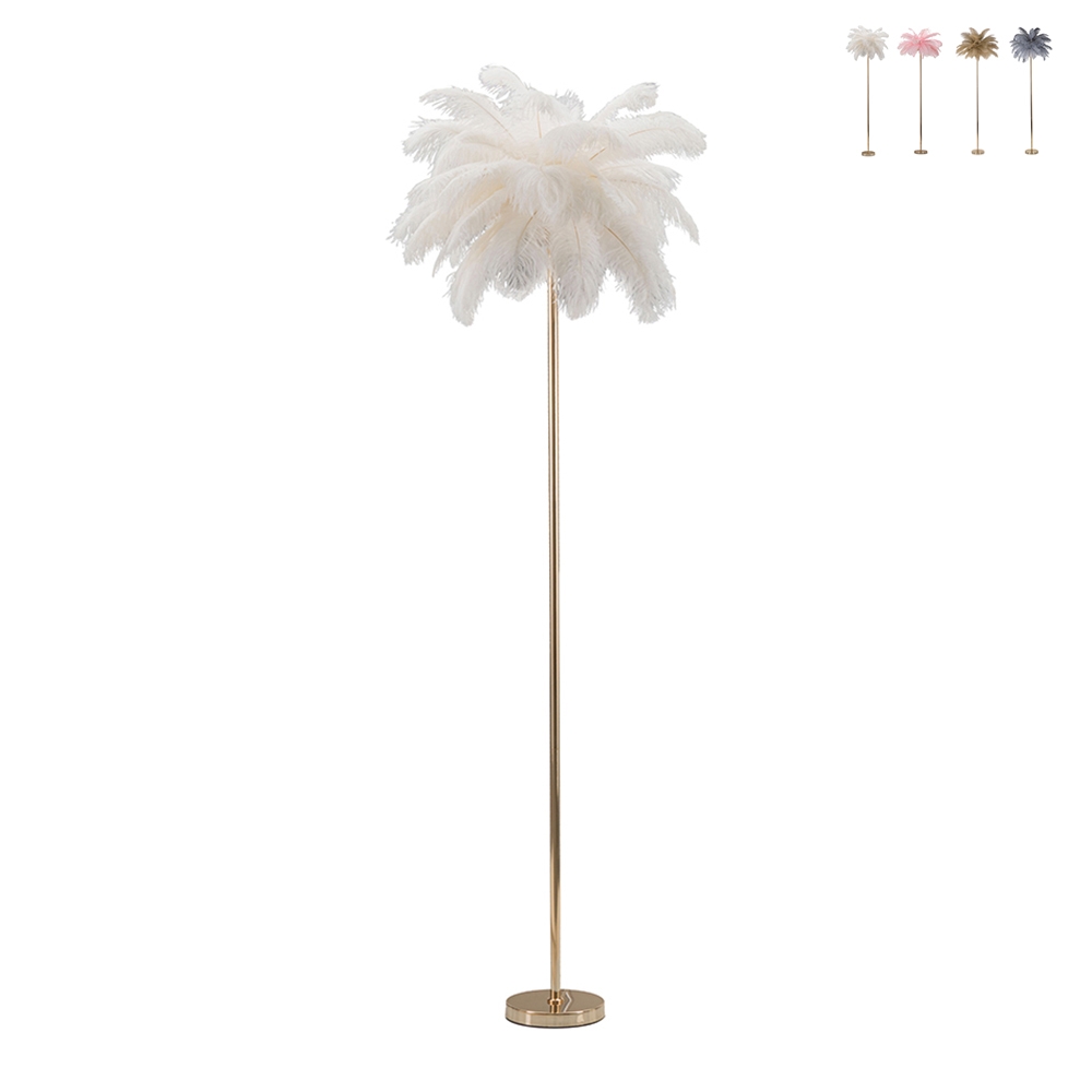 Golvlampa med fjäderlampskärm och 3 ljuspunkter h160cm Palm L