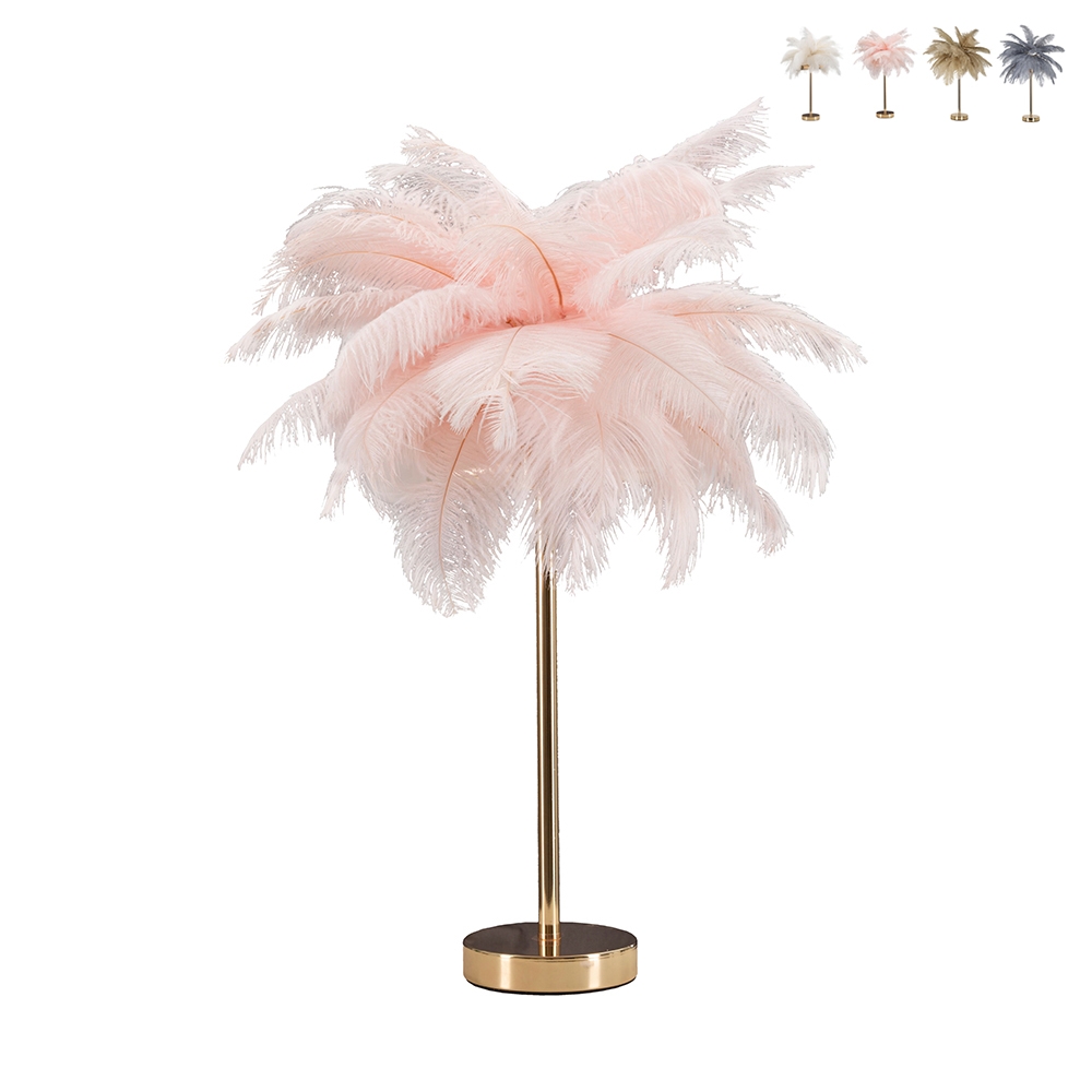 Bordslampa med fjäderlampskärm och 2 ljuspunkter Palm S Bestånd Bordslampa med fjäderlampskärm och 2 ljuspunkter Palm S Bestånd