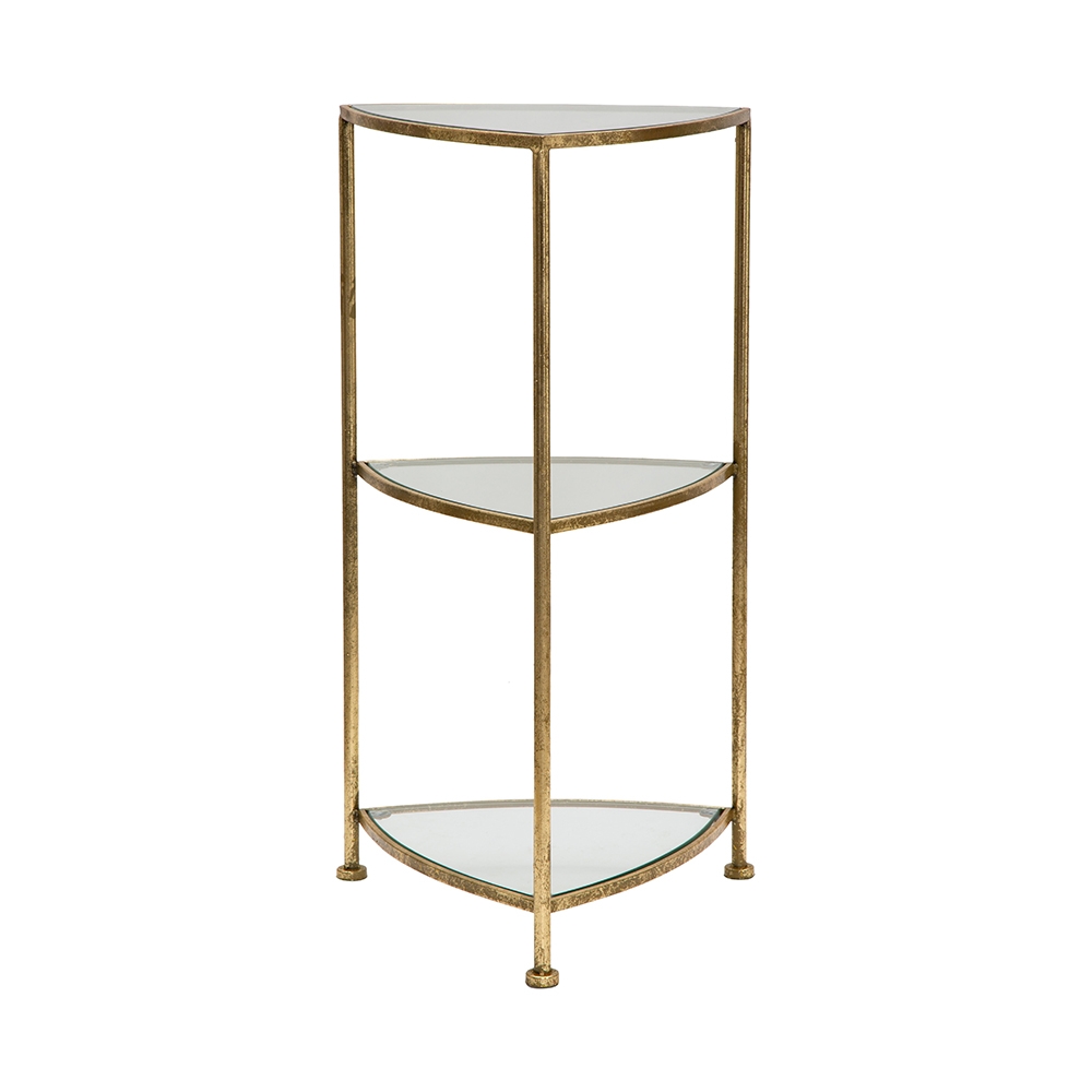 Sidobord 3 hyllor guld metall och glas Triangle M