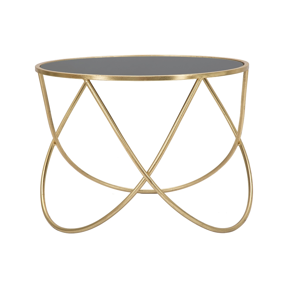 Modernt runt soffbord 60cm guldmetall och svart glas Ring