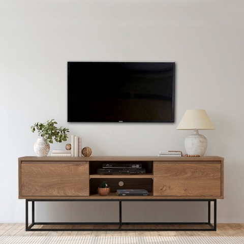 Modern industriell TV-bänk 140x40x50cm i trä och metall Rodez Kampanj