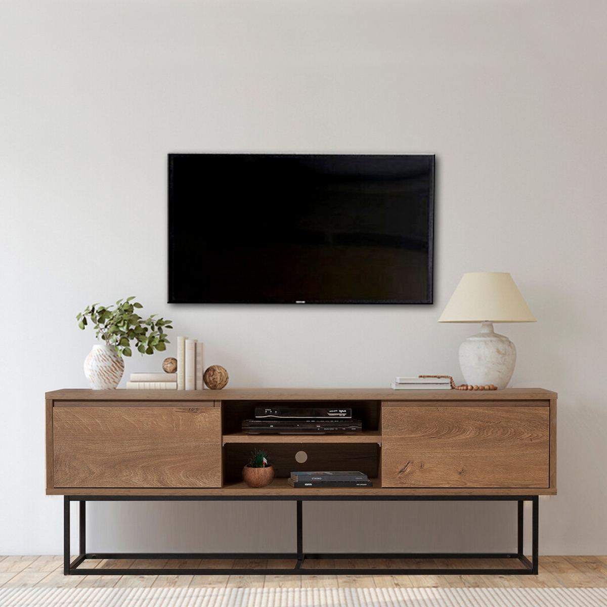Modern industriell TV-bänk 140x40x50cm i trä och metall Rodez Kampanj Modern industriell TV-bänk 140x40x50cm i trä och metall Rodez Kampanj