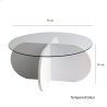 Design soffbord i trä och glas, rund 75x35 cm 