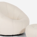 KUMA Vit designfåtölj i bouclé, med en snurrbar fotpall Rea