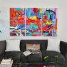 Tre moderna abstrakta tavlor 165x100 cm 3 flerfärgade målningar på duk Viva Försäljning