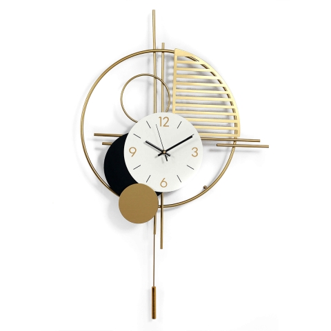 Väggklocka 53x85cm med pendel Modernt design i guld metall Vira Kampanj
