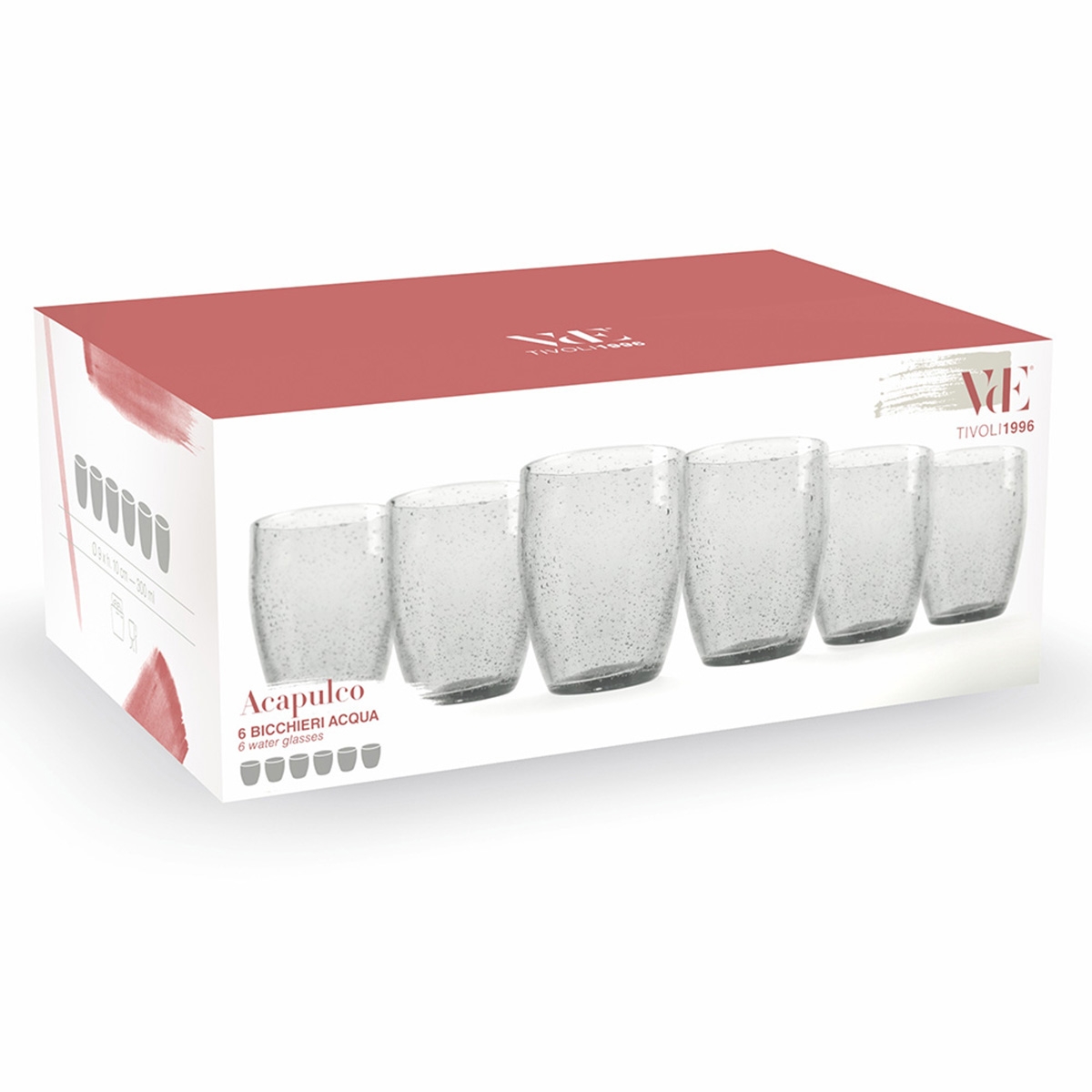 Set med 6 genomskinliga vattenglas 300 ml i blåst glas Acapulco Kampanj Set med 6 genomskinliga vattenglas 300 ml i blåst glas Acapulco Kampanj