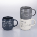 Set med 3 stapelbara stenmuggar 350 ml med text Victionary L Kampanj