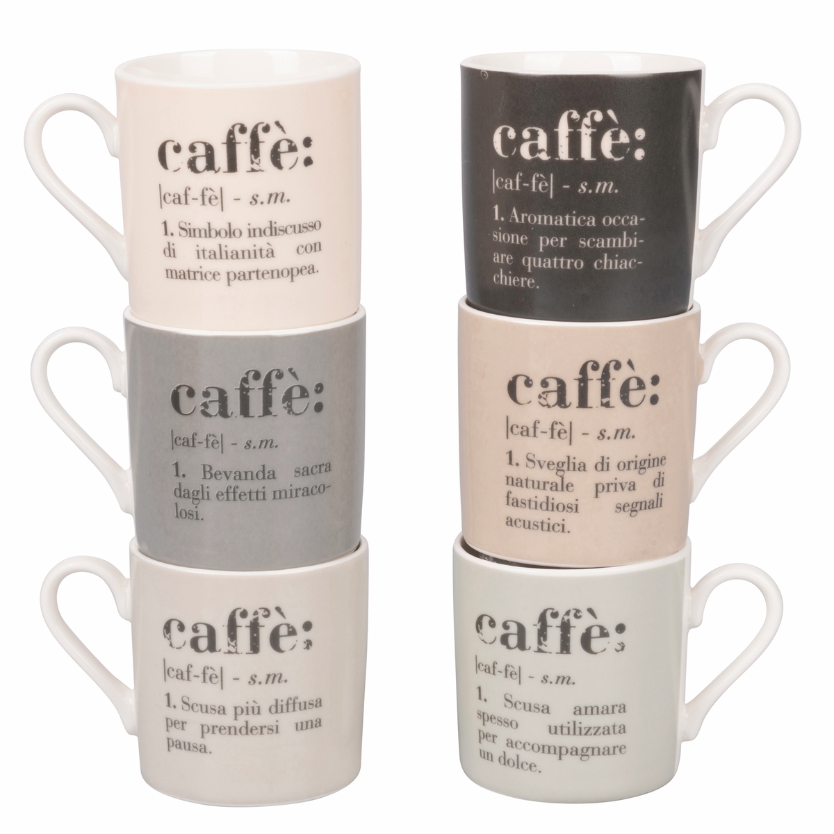 Set med 6 kaffekoppar i porslin med text 90ml Victionary Caffè Kampanj