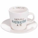 Set med 4 kaffekoppar i porslin med fat 90ml med text Le Travisate Rabatter