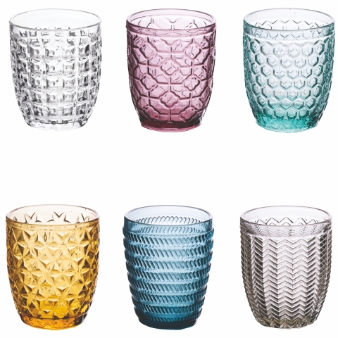 Set med 6 vattenglas 350ml med geometriskt mönster Kampanj
