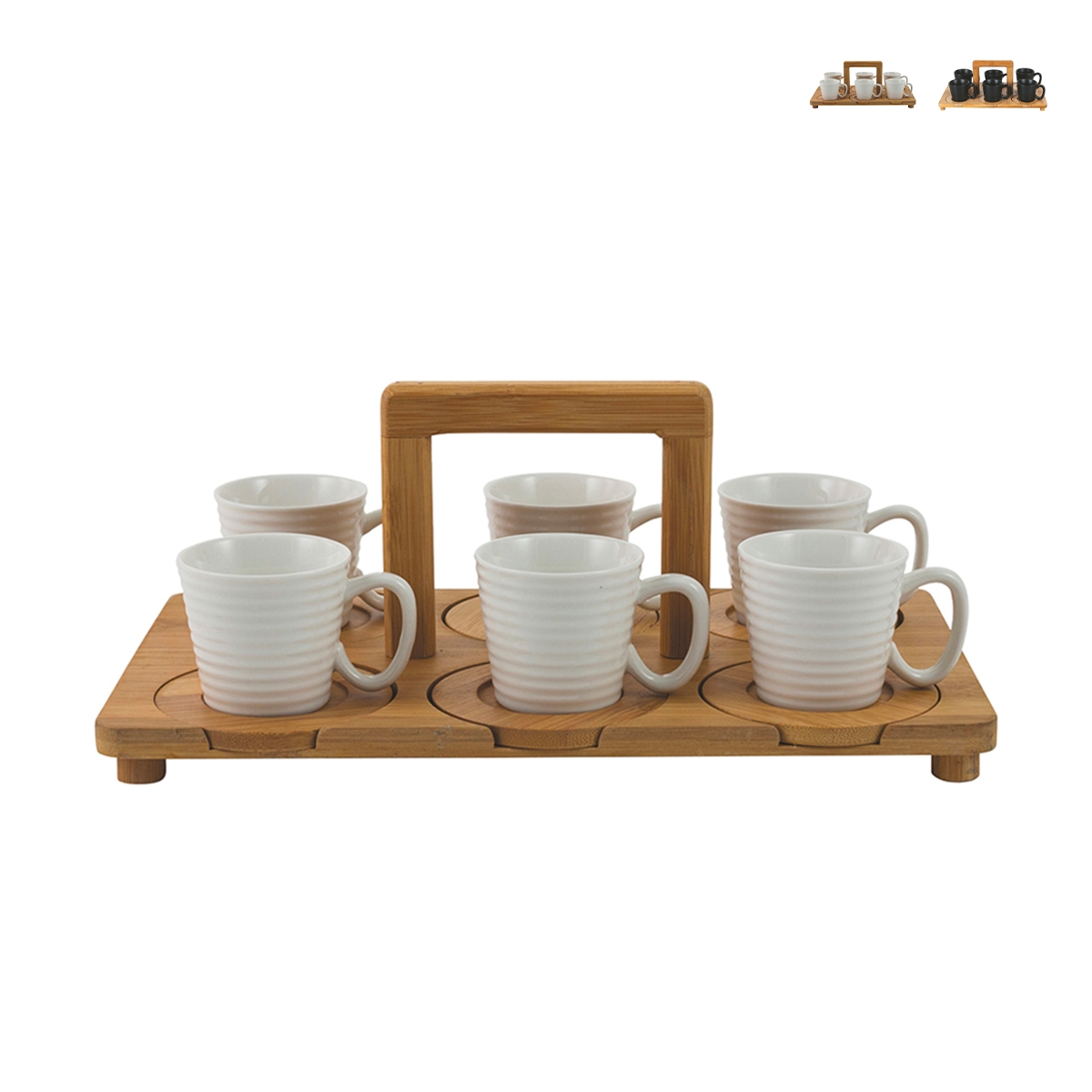 Set med 6 kaffekoppar i porslin 90 ml med bricka Essential Kampanj