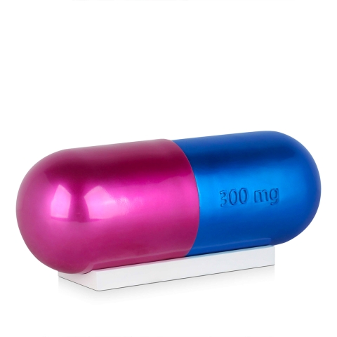 Modern skulptur i harts med metallfinish, blå och fuchsia Sira-BV Kampanj