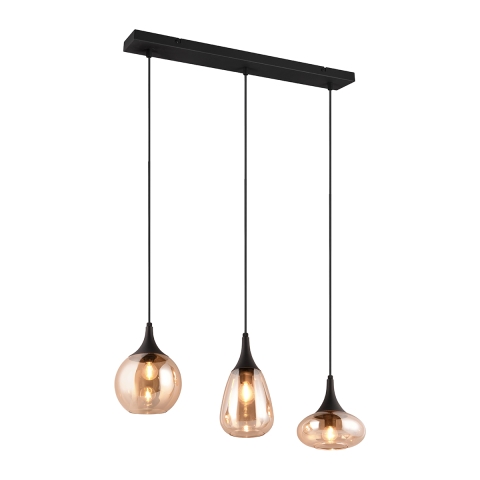 Hängande taklampa köksö med 3 bärnstensglas ljus Tepuk Kampanj