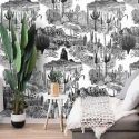 Modern självhäftande tapet svartvit för vardagsrum Cactus Kampanj