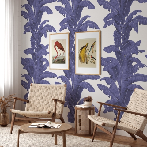 Tapet för sovrum vardagsrum blommig Palmetto Bianca e Blu Kampanj