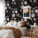 Blommig tapet för sovrum i shabby chic stil, mörka blommor Kampanj