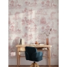 Vintage tapet med rosa landskap för vardagsrum Toile de Jouy Rosa Rea