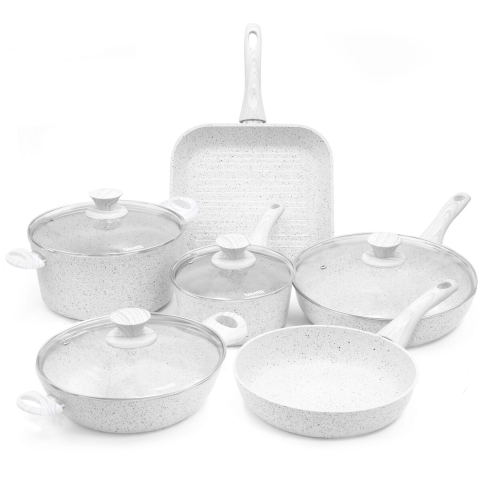 10-delars set kastruller och stekpannor i non-stick aluminium Bisetti Stonewhite Kampanj