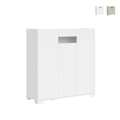 Hög förvaringsskåp 3 dörrar utrymmesbesparande 103x35x110 rökglas modern Riflesso Kampanj