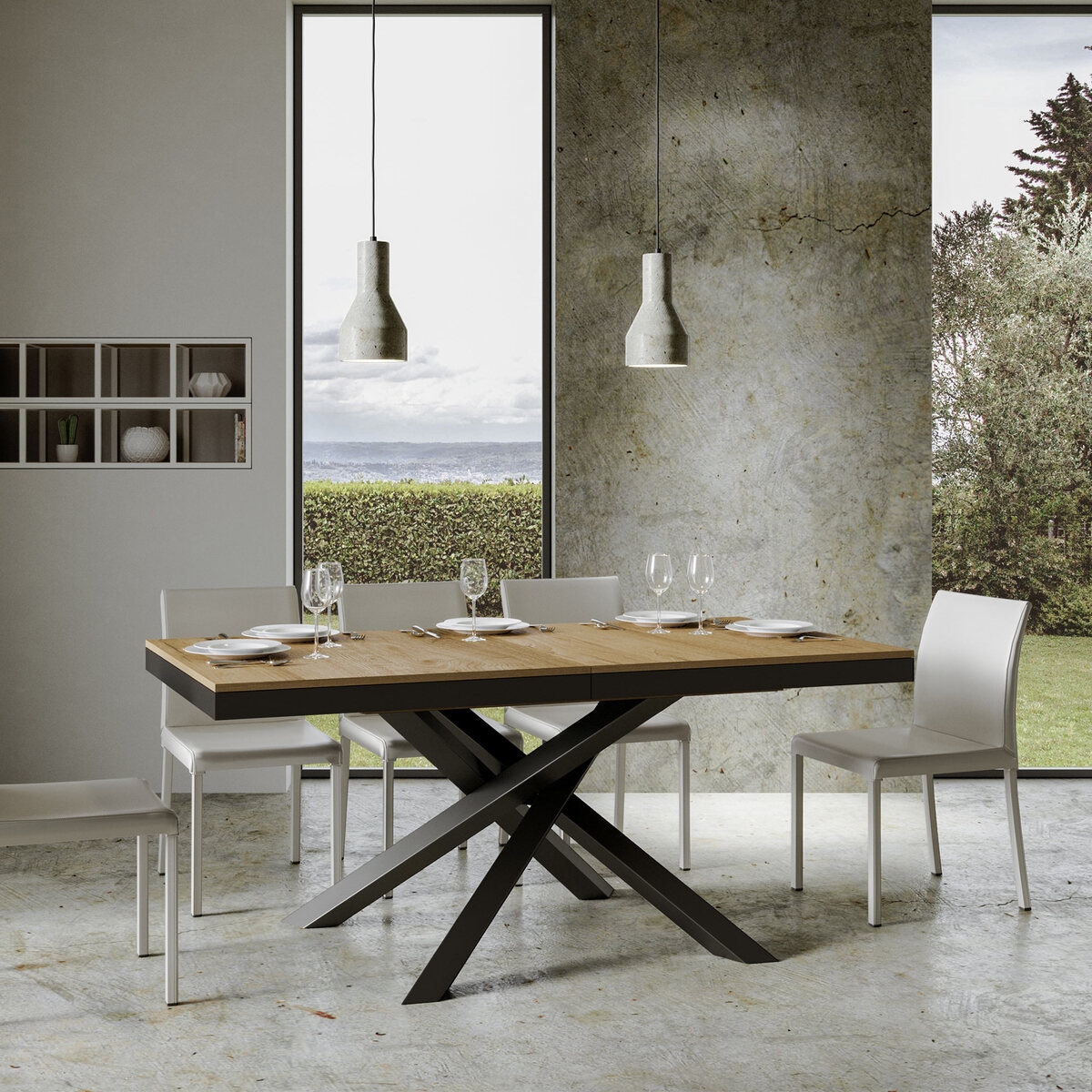 Utdragbart matbord modern industriell design 90×160-420 Volantis Evolution