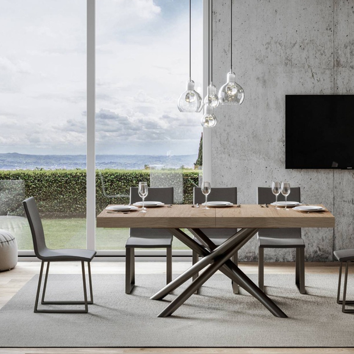 Industriellt designat förlängningsbord i antracitfärgat trä 90x180-440 Famas