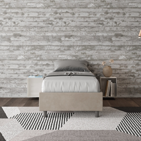 Enkelsäng 90x190cm stoppad tyg beige med ribbotten Azelia Kampanj