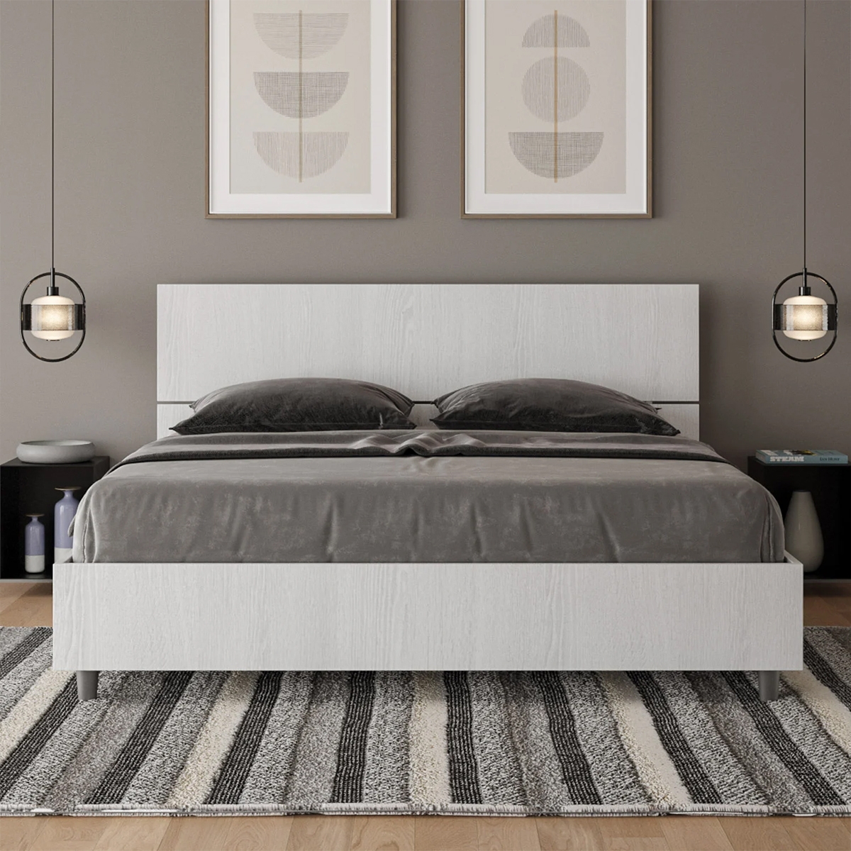 Dubbelsäng 160x190 modern design vit med ribbotten och huvudgavel Demas
